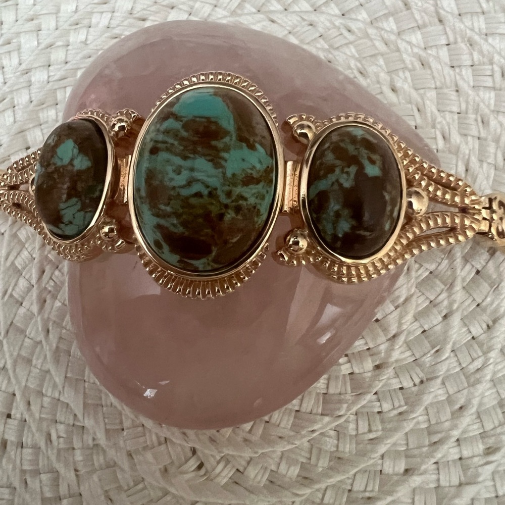 Paul Deasy QVC 14K Gold Plated over Sterling Genuine Turquoise Bracelet
